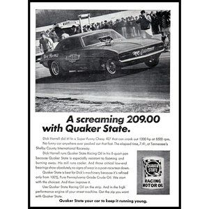 1969 Quaker State Racing Motor Oil Vintage Print Ad Shelby County Raceway Art